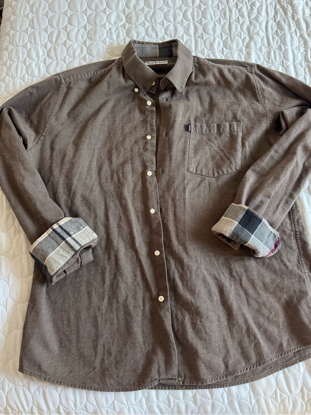 Barbour Brown Button-Down Shirt with Plaid Cuff